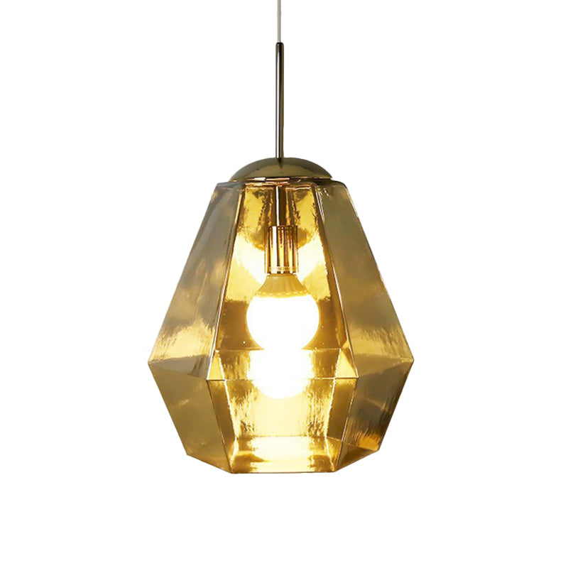 Silver/Gold Glass Diamond Pendant Lamp Postmodernism 1 Bulb Suspended Lighting Fixture over Table Gold B Clearhalo 'Ceiling Lights' 'Glass shade' 'Glass' 'Modern Pendants' 'Modern' 'Pendant Lights' 'Pendants' Lighting' 1937217