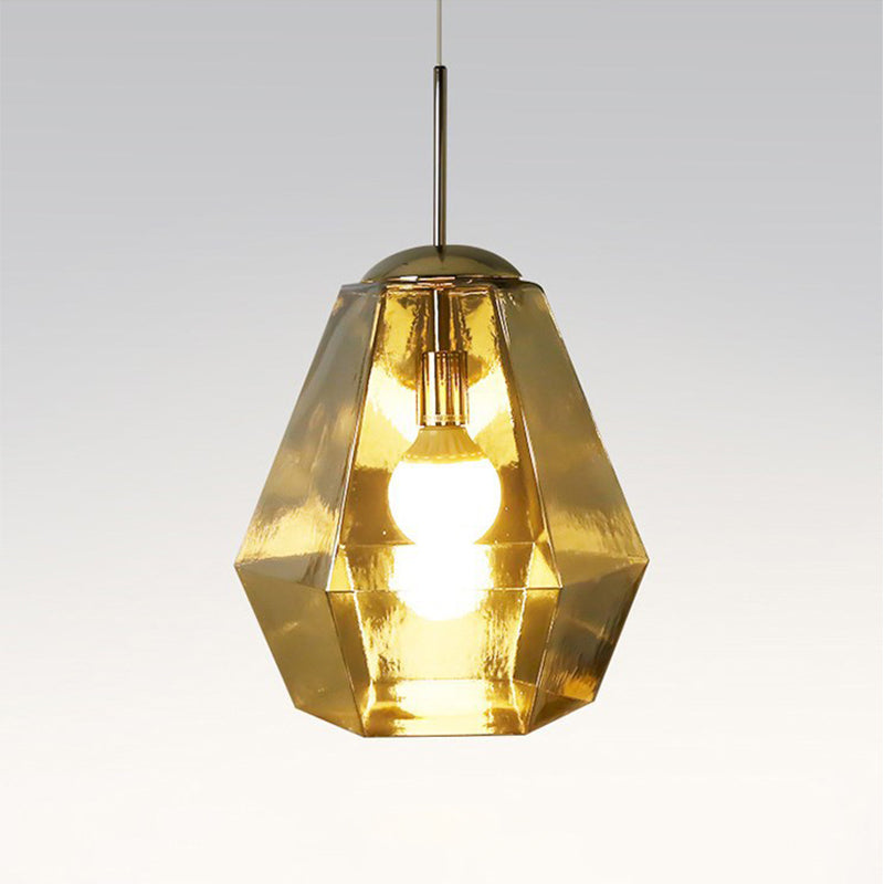 Silver/Gold Glass Diamond Pendant Lamp Postmodernism 1 Bulb Suspended Lighting Fixture over Table Clearhalo 'Ceiling Lights' 'Glass shade' 'Glass' 'Modern Pendants' 'Modern' 'Pendant Lights' 'Pendants' Lighting' 1937218