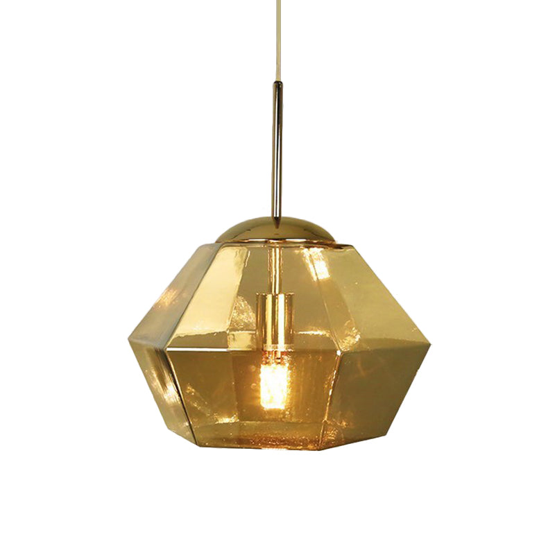 Silver/Gold Glass Diamond Pendant Lamp Postmodernism 1 Bulb Suspended Lighting Fixture over Table Gold A Clearhalo 'Ceiling Lights' 'Glass shade' 'Glass' 'Modern Pendants' 'Modern' 'Pendant Lights' 'Pendants' Lighting' 1937219
