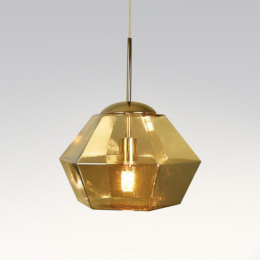 Silver/Gold Glass Diamond Pendant Lamp Postmodernism 1 Bulb Suspended Lighting Fixture over Table Clearhalo 'Ceiling Lights' 'Glass shade' 'Glass' 'Modern Pendants' 'Modern' 'Pendant Lights' 'Pendants' Lighting' 1937220