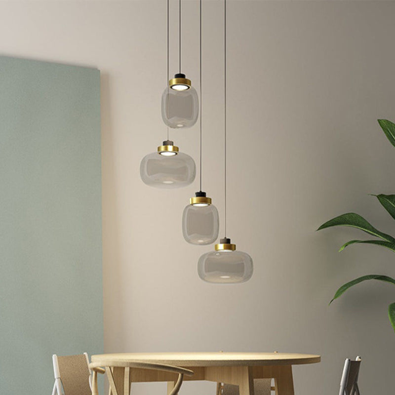 Ellipse Down Lighting Pendant Modern Smoke Grey Glass Living Room Pendulum Light in Warm/White/Natural Light Smoke Gray A Clearhalo 'Ceiling Lights' 'Glass shade' 'Glass' 'Modern Pendants' 'Modern' 'Pendant Lights' 'Pendants' Lighting' 1937222