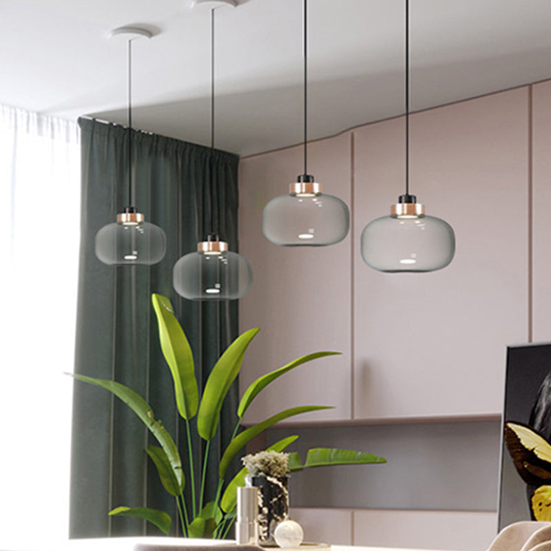 Ellipse Down Lighting Pendant Modern Smoke Grey Glass Living Room Pendulum Light in Warm/White/Natural Light Clearhalo 'Ceiling Lights' 'Glass shade' 'Glass' 'Modern Pendants' 'Modern' 'Pendant Lights' 'Pendants' Lighting' 1937223