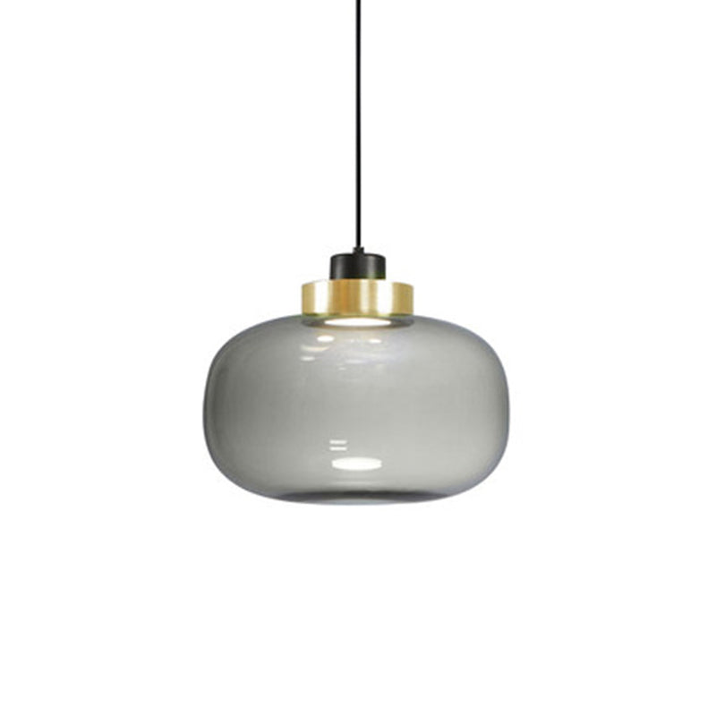 Ellipse Down Lighting Pendant Modern Smoke Grey Glass Living Room Pendulum Light in Warm/White/Natural Light Clearhalo 'Ceiling Lights' 'Glass shade' 'Glass' 'Modern Pendants' 'Modern' 'Pendant Lights' 'Pendants' Lighting' 1937224