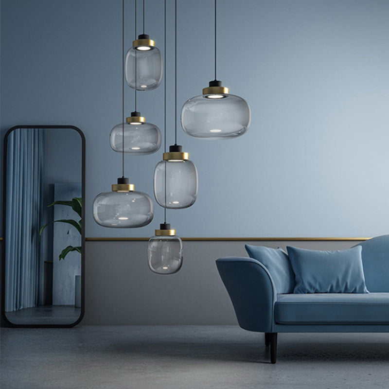 Ellipse Down Lighting Pendant Modern Smoke Grey Glass Living Room Pendulum Light in Warm/White/Natural Light Clearhalo 'Ceiling Lights' 'Glass shade' 'Glass' 'Modern Pendants' 'Modern' 'Pendant Lights' 'Pendants' Lighting' 1937226