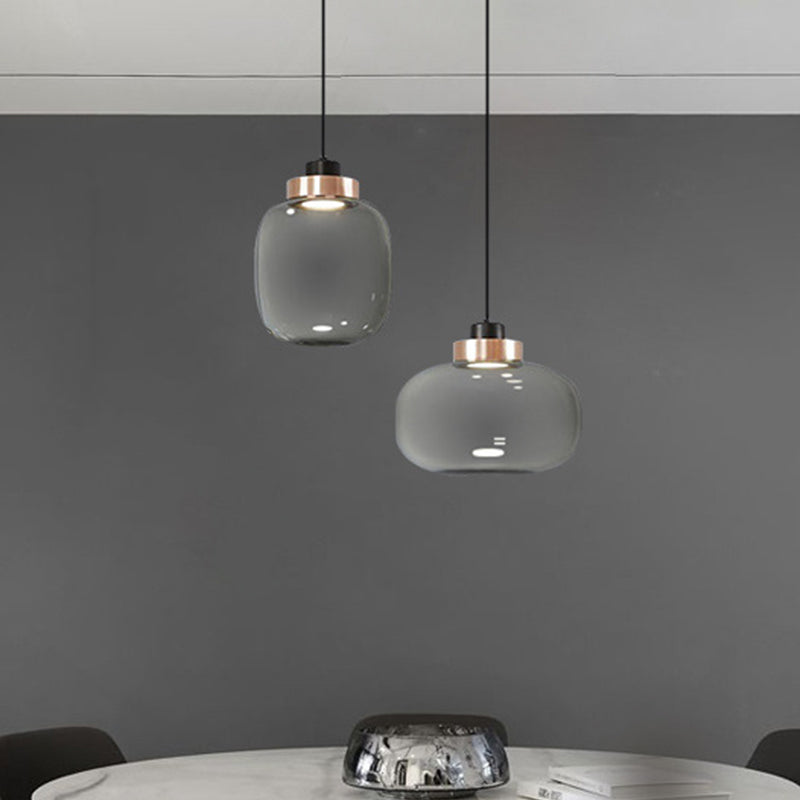 Ellipse Down Lighting Pendant Modern Smoke Grey Glass Living Room Pendulum Light in Warm/White/Natural Light Clearhalo 'Ceiling Lights' 'Glass shade' 'Glass' 'Modern Pendants' 'Modern' 'Pendant Lights' 'Pendants' Lighting' 1937227