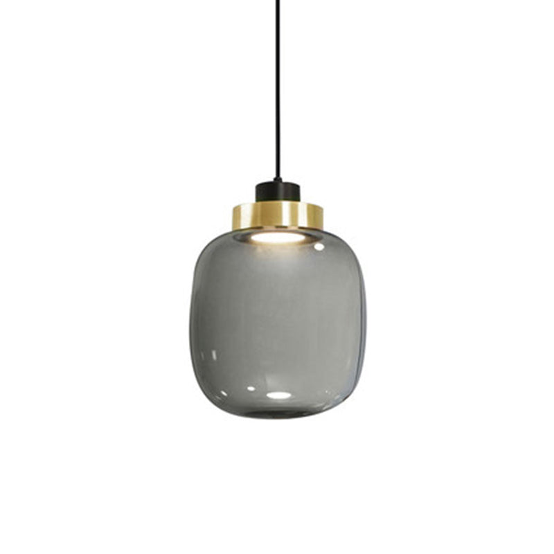 Ellipse Down Lighting Pendant Modern Smoke Grey Glass Living Room Pendulum Light in Warm/White/Natural Light Clearhalo 'Ceiling Lights' 'Glass shade' 'Glass' 'Modern Pendants' 'Modern' 'Pendant Lights' 'Pendants' Lighting' 1937229