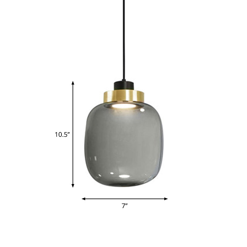 Ellipse Down Lighting Pendant Modern Smoke Grey Glass Living Room Pendulum Light in Warm/White/Natural Light Clearhalo 'Ceiling Lights' 'Glass shade' 'Glass' 'Modern Pendants' 'Modern' 'Pendant Lights' 'Pendants' Lighting' 1937230