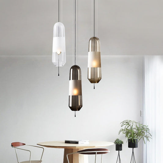 1 Bulb Bedroom Down Lighting Postmodern Black Hanging Pendant with Capsule Clear/Smoke/Amber Glass Shade Amber Clearhalo 'Ceiling Lights' 'Glass shade' 'Glass' 'Modern Pendants' 'Modern' 'Pendant Lights' 'Pendants' Lighting' 1937235