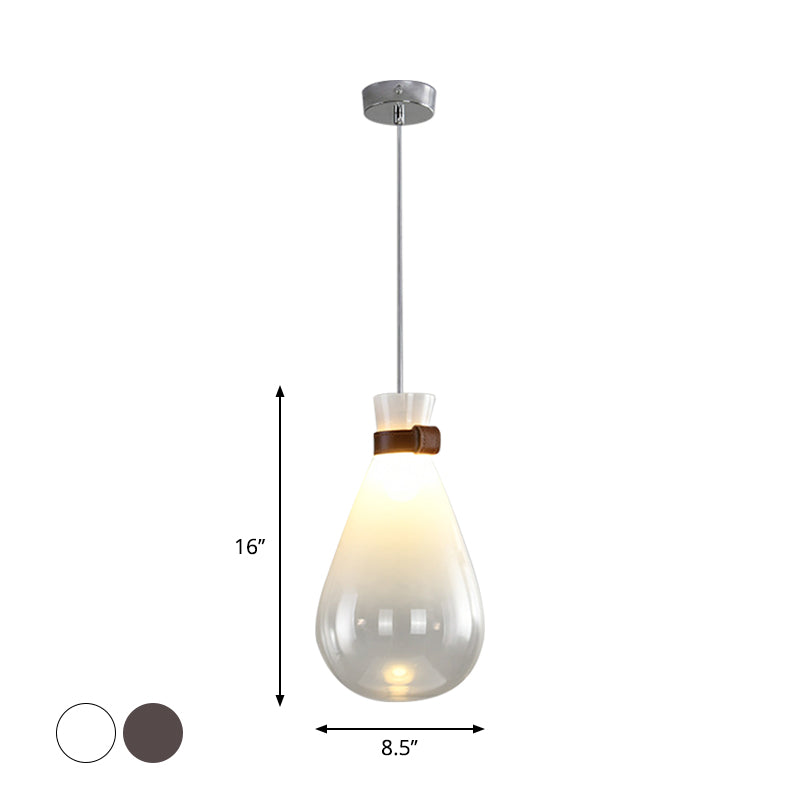 Droplet Kitchen Bar Drop Pendant Smoke Grey/White Ombre Glass 1 Head Modern Hanging Lamp with Leather Neck Strap, 7"/8.5" W Clearhalo 'Ceiling Lights' 'Glass shade' 'Glass' 'Modern Pendants' 'Modern' 'Pendant Lights' 'Pendants' Lighting' 1937248