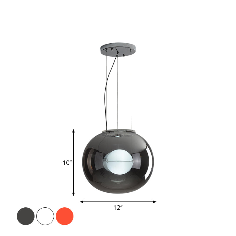 Postmodern Double Globe Hanging Light White/Red/Smoke Grey Glass 1 Bulb Kitchen Pendant Lamp with Exterior Acrylic Shade, 12"/16" W Clearhalo 'Ceiling Lights' 'Glass shade' 'Glass' 'Modern Pendants' 'Modern' 'Pendant Lights' 'Pendants' Lighting' 1937265