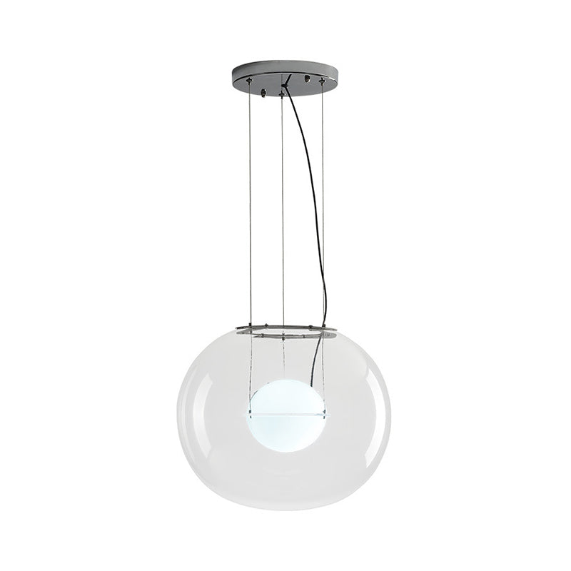 Postmodern Double Globe Hanging Light White/Red/Smoke Grey Glass 1 Bulb Kitchen Pendant Lamp with Exterior Acrylic Shade, 12"/16" W Clearhalo 'Ceiling Lights' 'Glass shade' 'Glass' 'Modern Pendants' 'Modern' 'Pendant Lights' 'Pendants' Lighting' 1937270
