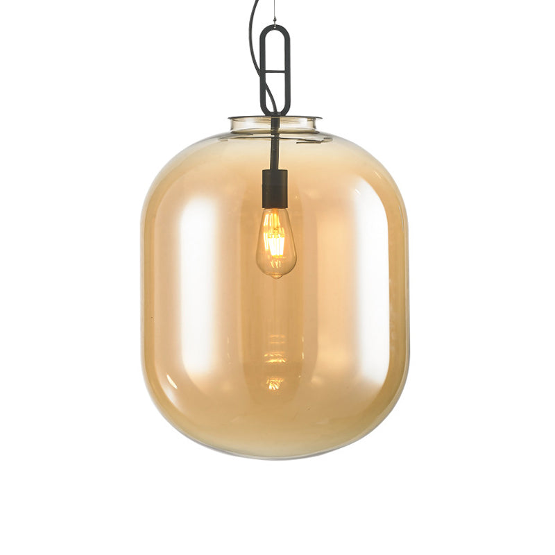 Black Ovale Ceiling Hang Light Modernism 1 Bulb Smoke Grey/Amber Glass Pendant Lighting Fixture, 9.5"/14"/17" W Clearhalo 'Ceiling Lights' 'Glass shade' 'Glass' 'Modern Pendants' 'Modern' 'Pendant Lights' 'Pendants' Lighting' 1937287