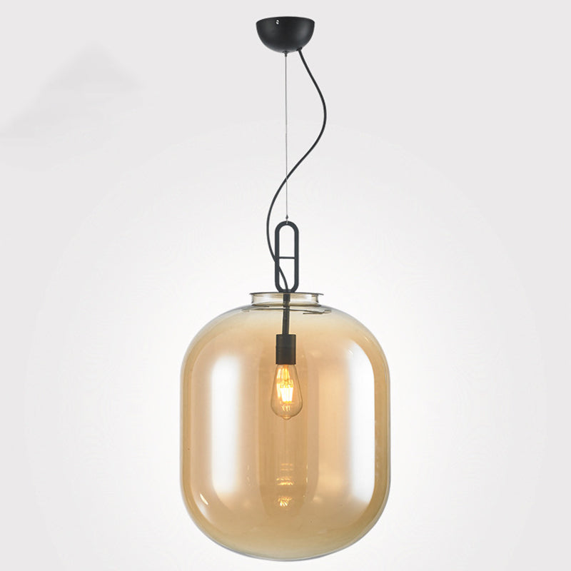 Black Ovale Ceiling Hang Light Modernism 1 Bulb Smoke Grey/Amber Glass Pendant Lighting Fixture, 9.5"/14"/17" W Clearhalo 'Ceiling Lights' 'Glass shade' 'Glass' 'Modern Pendants' 'Modern' 'Pendant Lights' 'Pendants' Lighting' 1937288