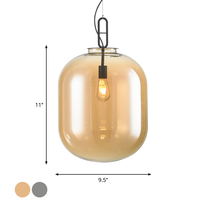 Black Ovale Ceiling Hang Light Modernism 1 Bulb Smoke Grey/Amber Glass Pendant Lighting Fixture, 9.5"/14"/17" W Clearhalo 'Ceiling Lights' 'Glass shade' 'Glass' 'Modern Pendants' 'Modern' 'Pendant Lights' 'Pendants' Lighting' 1937289