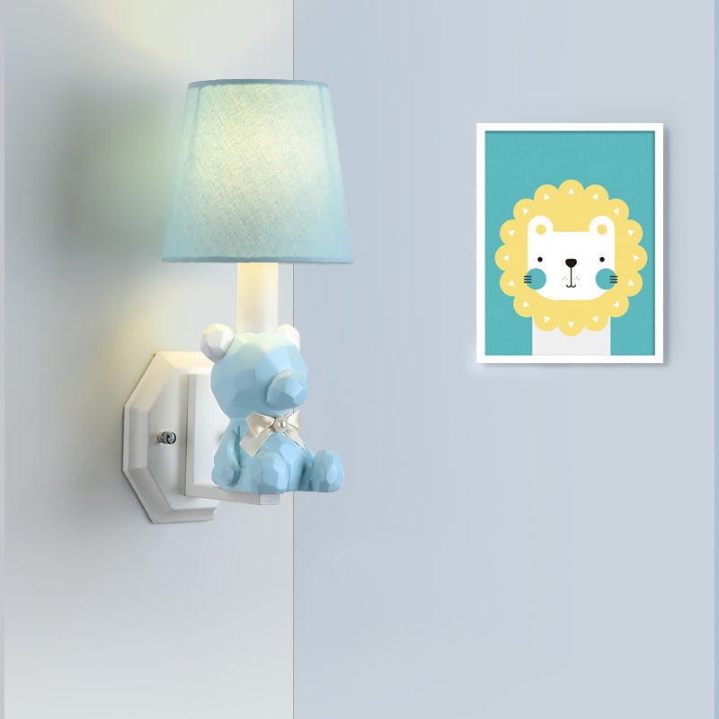 Resin Little Bear Wall Light Eye-Caring 1 Head Cartoon Sconce Lamp with Coolie Shade Blue Clearhalo 'Wall Lamps & Sconces' 'Wall Lights' Lighting' 193729