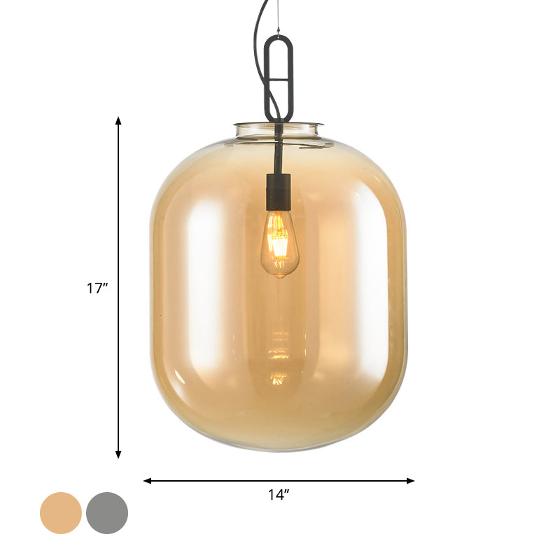 Black Ovale Ceiling Hang Light Modernism 1 Bulb Smoke Grey/Amber Glass Pendant Lighting Fixture, 9.5"/14"/17" W Clearhalo 'Ceiling Lights' 'Glass shade' 'Glass' 'Modern Pendants' 'Modern' 'Pendant Lights' 'Pendants' Lighting' 1937290