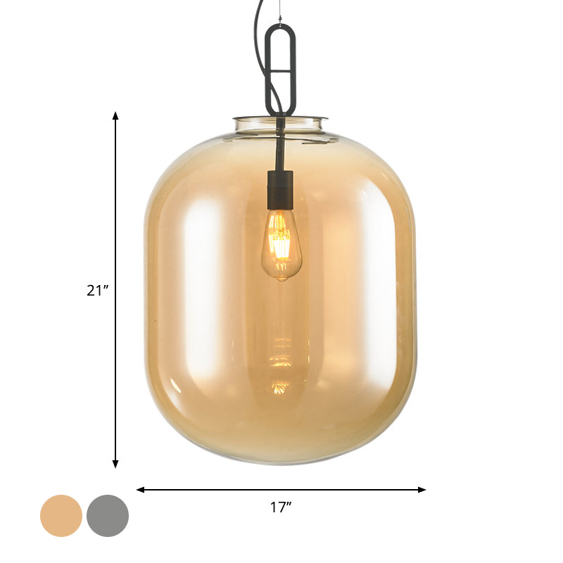 Black Ovale Ceiling Hang Light Modernism 1 Bulb Smoke Grey/Amber Glass Pendant Lighting Fixture, 9.5"/14"/17" W Clearhalo 'Ceiling Lights' 'Glass shade' 'Glass' 'Modern Pendants' 'Modern' 'Pendant Lights' 'Pendants' Lighting' 1937291