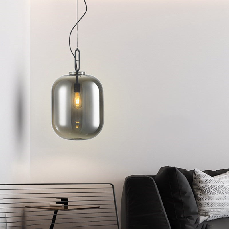 Black Ovale Ceiling Hang Light Modernism 1 Bulb Smoke Grey/Amber Glass Pendant Lighting Fixture, 9.5"/14"/17" W Smoke Gray Clearhalo 'Ceiling Lights' 'Glass shade' 'Glass' 'Modern Pendants' 'Modern' 'Pendant Lights' 'Pendants' Lighting' 1937292