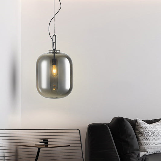 Black Ovale Ceiling Hang Light Modernism 1 Bulb Smoke Grey/Amber Glass Pendant Lighting Fixture, 9.5"/14"/17" W Smoke Gray Clearhalo 'Ceiling Lights' 'Glass shade' 'Glass' 'Modern Pendants' 'Modern' 'Pendant Lights' 'Pendants' Lighting' 1937292