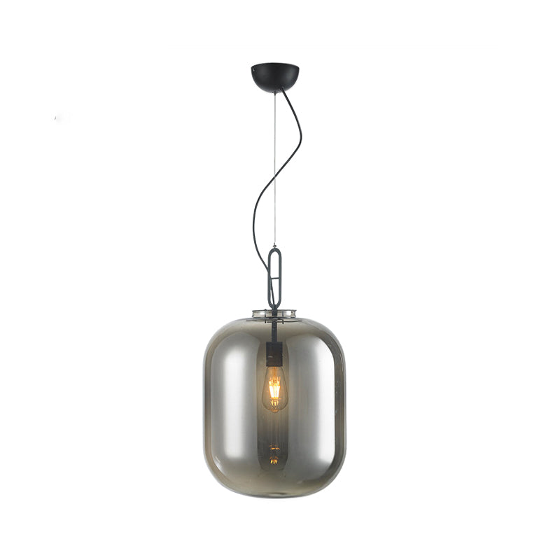 Black Ovale Ceiling Hang Light Modernism 1 Bulb Smoke Grey/Amber Glass Pendant Lighting Fixture, 9.5"/14"/17" W Clearhalo 'Ceiling Lights' 'Glass shade' 'Glass' 'Modern Pendants' 'Modern' 'Pendant Lights' 'Pendants' Lighting' 1937294