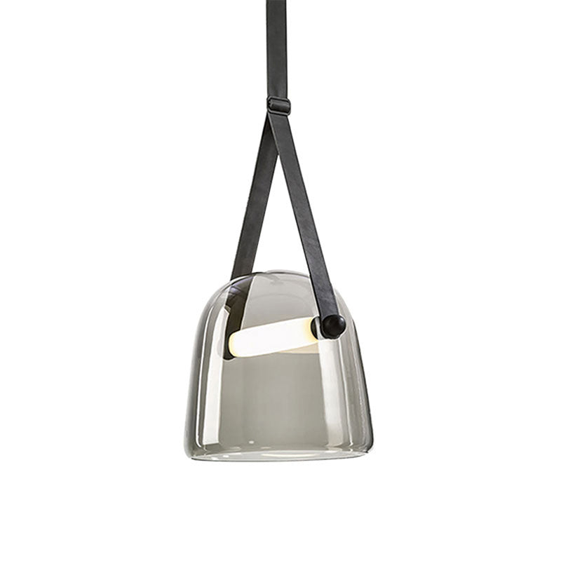 Cream/Smoke Grey Glass Cloche Pendant Postmodern 1 Bulb Black/Beige Hanging Ceiling Light with Buckle Strap Clearhalo 'Ceiling Lights' 'Glass shade' 'Glass' 'Modern Pendants' 'Modern' 'Pendant Lights' 'Pendants' Lighting' 1937317