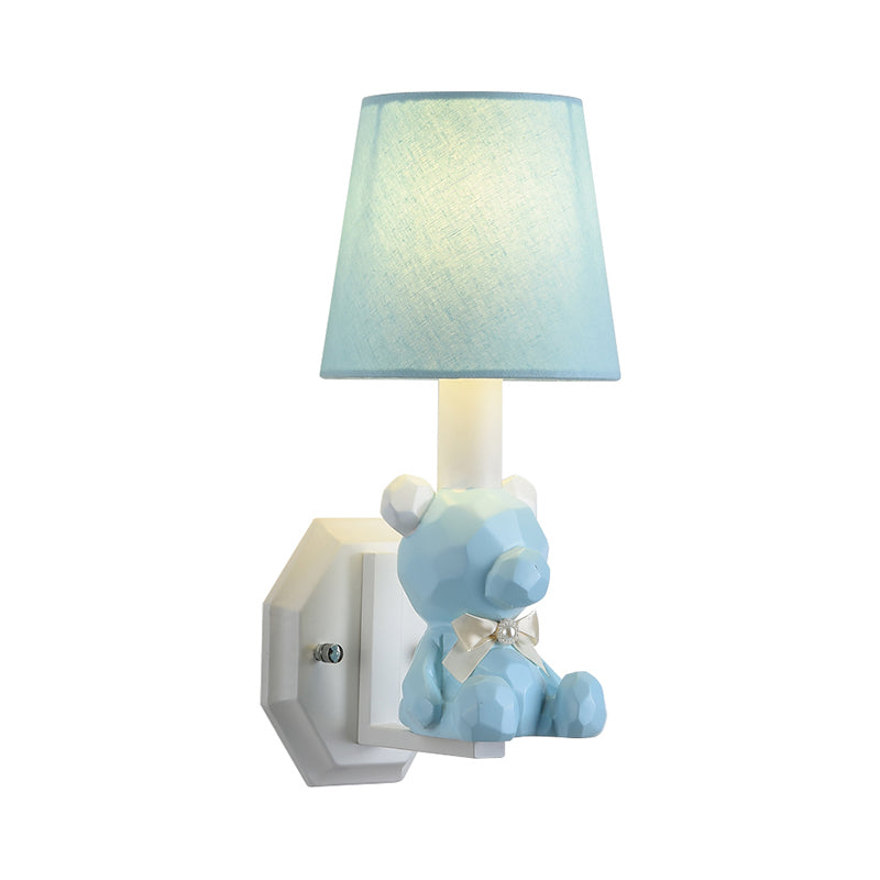 Resin Little Bear Wall Light Eye-Caring 1 Head Cartoon Sconce Lamp with Coolie Shade Clearhalo 'Wall Lamps & Sconces' 'Wall Lights' Lighting' 193732