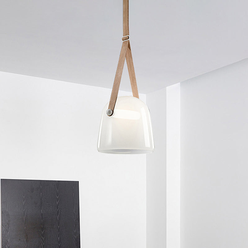 Cream/Smoke Grey Glass Cloche Pendant Postmodern 1 Bulb Black/Beige Hanging Ceiling Light with Buckle Strap Clearhalo 'Ceiling Lights' 'Glass shade' 'Glass' 'Modern Pendants' 'Modern' 'Pendant Lights' 'Pendants' Lighting' 1937320