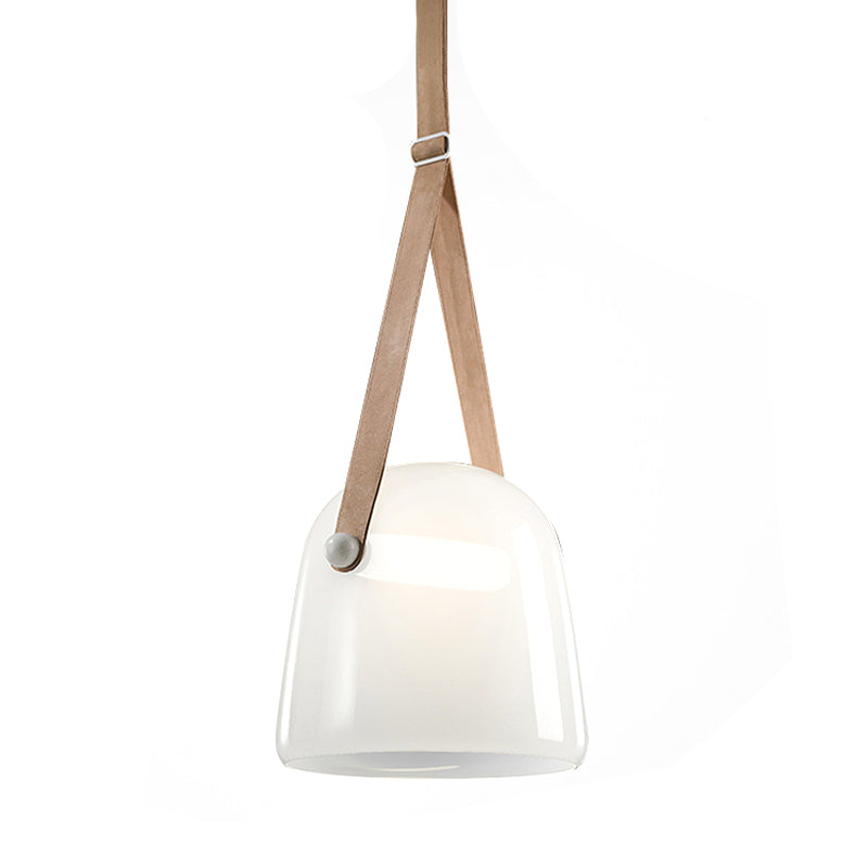 Cream/Smoke Grey Glass Cloche Pendant Postmodern 1 Bulb Black/Beige Hanging Ceiling Light with Buckle Strap Clearhalo 'Ceiling Lights' 'Glass shade' 'Glass' 'Modern Pendants' 'Modern' 'Pendant Lights' 'Pendants' Lighting' 1937321