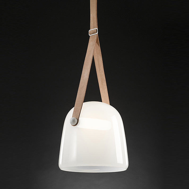 Cream/Smoke Grey Glass Cloche Pendant Postmodern 1 Bulb Black/Beige Hanging Ceiling Light with Buckle Strap Clearhalo 'Ceiling Lights' 'Glass shade' 'Glass' 'Modern Pendants' 'Modern' 'Pendant Lights' 'Pendants' Lighting' 1937322