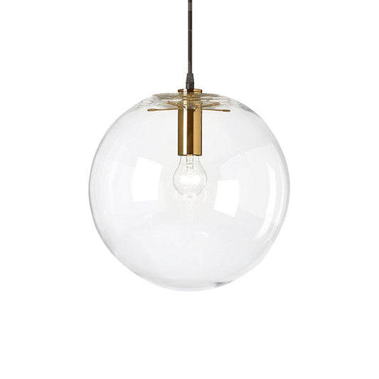 Brass Bubble Ball Pendant Lighting Minimalist 1-Light Clear Glass Ceiling Hang Lamp, 8"/12" Dia Clearhalo 'Ceiling Lights' 'Glass shade' 'Glass' 'Modern Pendants' 'Modern' 'Pendant Lights' 'Pendants' Lighting' 1937324