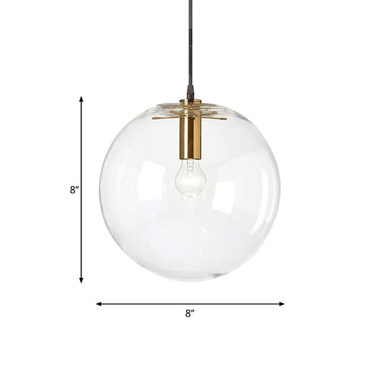 Brass Bubble Ball Pendant Lighting Minimalist 1-Light Clear Glass Ceiling Hang Lamp, 8"/12" Dia Clearhalo 'Ceiling Lights' 'Glass shade' 'Glass' 'Modern Pendants' 'Modern' 'Pendant Lights' 'Pendants' Lighting' 1937325