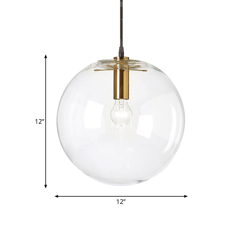 Brass Bubble Ball Pendant Lighting Minimalist 1-Light Clear Glass Ceiling Hang Lamp, 8"/12" Dia Clearhalo 'Ceiling Lights' 'Glass shade' 'Glass' 'Modern Pendants' 'Modern' 'Pendant Lights' 'Pendants' Lighting' 1937326