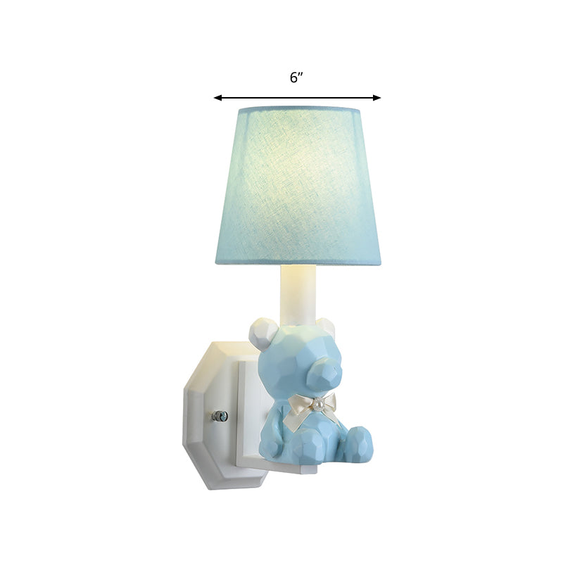 Resin Little Bear Wall Light Eye-Caring 1 Head Cartoon Sconce Lamp with Coolie Shade Clearhalo 'Wall Lamps & Sconces' 'Wall Lights' Lighting' 193733