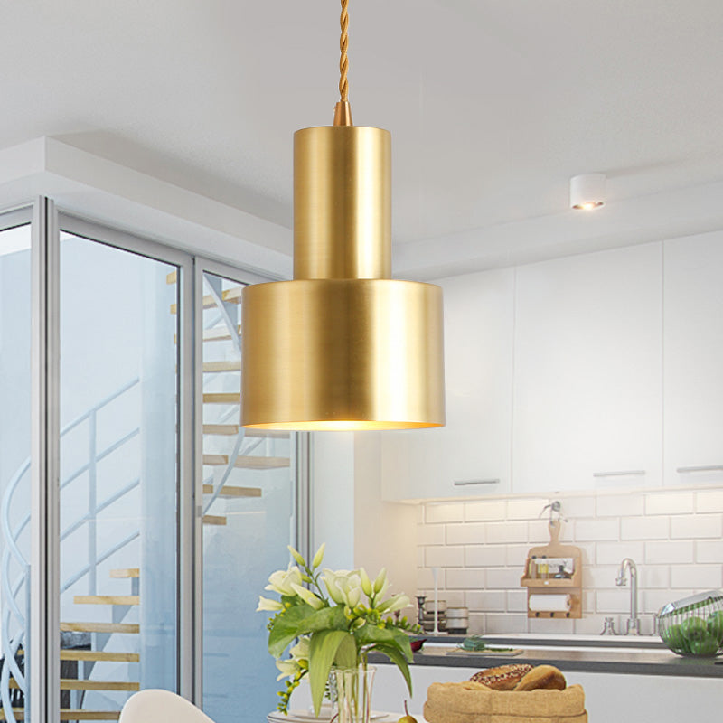 Gold Conical/Hoop/Grenade Hanging Lamp Postmodern 1-Light Metal/Clear Glass Suspension Pendant for Restaurant Clearhalo 'Ceiling Lights' 'Modern Pendants' 'Modern' 'Pendant Lights' 'Pendants' Lighting' 1937347