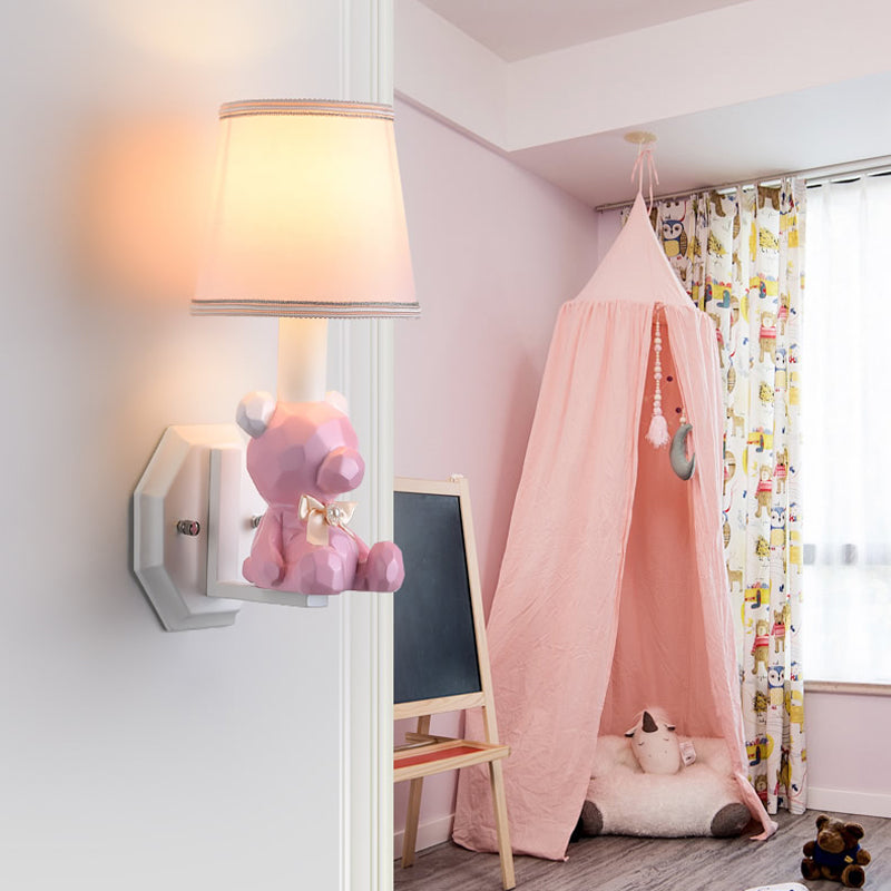 Resin Little Bear Wall Light Eye-Caring 1 Head Cartoon Sconce Lamp with Coolie Shade Pink Clearhalo 'Wall Lamps & Sconces' 'Wall Lights' Lighting' 193735