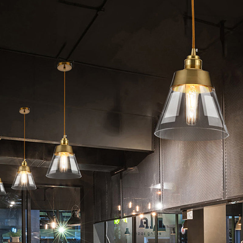 Gold Conical/Hoop/Grenade Hanging Lamp Postmodern 1-Light Metal/Clear Glass Suspension Pendant for Restaurant Gold A Clearhalo 'Ceiling Lights' 'Modern Pendants' 'Modern' 'Pendant Lights' 'Pendants' Lighting' 1937354