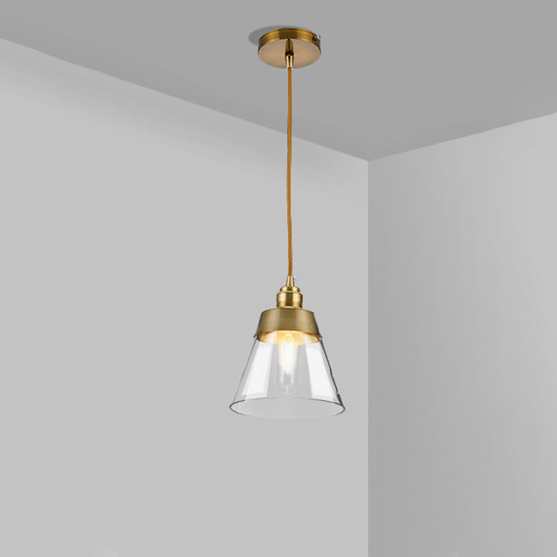 Gold Conical/Hoop/Grenade Hanging Lamp Postmodern 1-Light Metal/Clear Glass Suspension Pendant for Restaurant Clearhalo 'Ceiling Lights' 'Modern Pendants' 'Modern' 'Pendant Lights' 'Pendants' Lighting' 1937355