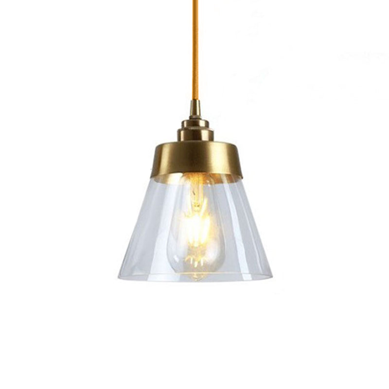 Gold Conical/Hoop/Grenade Hanging Lamp Postmodern 1-Light Metal/Clear Glass Suspension Pendant for Restaurant Clearhalo 'Ceiling Lights' 'Modern Pendants' 'Modern' 'Pendant Lights' 'Pendants' Lighting' 1937356