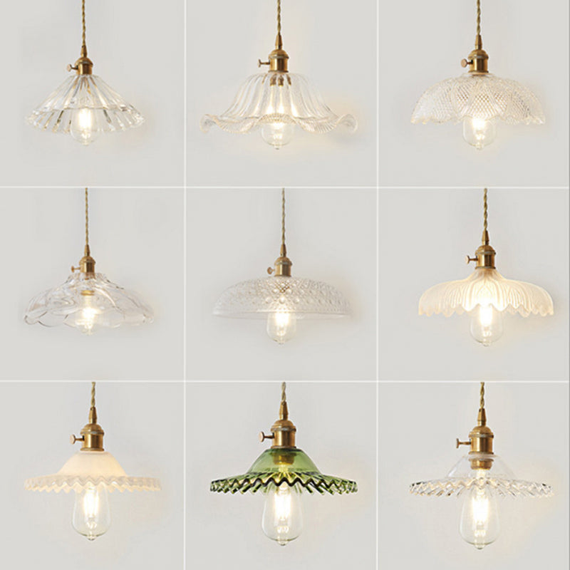 Post-Modern 1 Head Drop Pendant Gold Floral/Bowl/Cone Hanging Lamp Kit with Frosted/Clear Glass Shade Clearhalo 'Ceiling Lights' 'Glass shade' 'Glass' 'Modern Pendants' 'Modern' 'Pendant Lights' 'Pendants' Lighting' 1937358