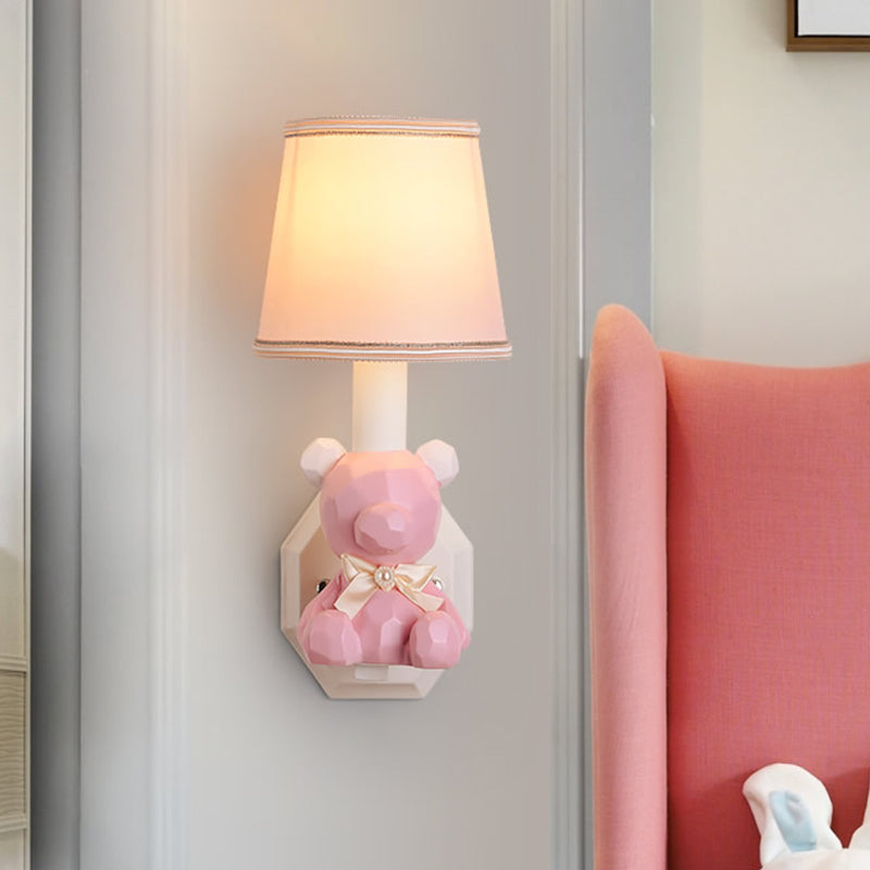 Resin Little Bear Wall Light Eye-Caring 1 Head Cartoon Sconce Lamp with Coolie Shade Clearhalo 'Wall Lamps & Sconces' 'Wall Lights' Lighting' 193736