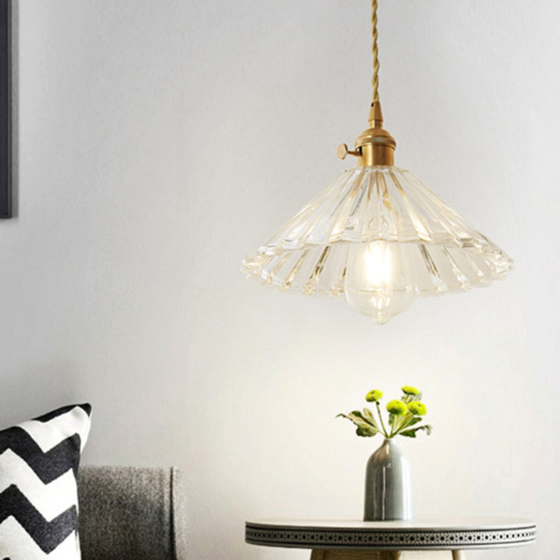 Post-Modern 1 Head Drop Pendant Gold Floral/Bowl/Cone Hanging Lamp Kit with Frosted/Clear Glass Shade Clearhalo 'Ceiling Lights' 'Glass shade' 'Glass' 'Modern Pendants' 'Modern' 'Pendant Lights' 'Pendants' Lighting' 1937360