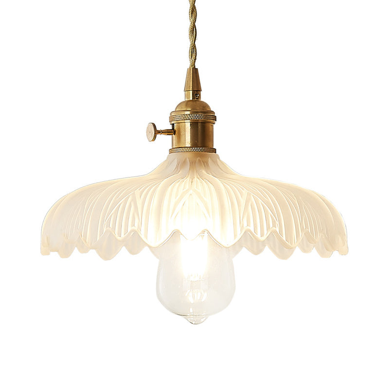 Post-Modern 1 Head Drop Pendant Gold Floral/Bowl/Cone Hanging Lamp Kit with Frosted/Clear Glass Shade Clearhalo 'Ceiling Lights' 'Glass shade' 'Glass' 'Modern Pendants' 'Modern' 'Pendant Lights' 'Pendants' Lighting' 1937367