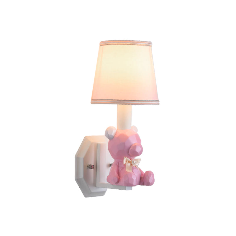 Resin Little Bear Wall Light Eye-Caring 1 Head Cartoon Sconce Lamp with Coolie Shade Clearhalo 'Wall Lamps & Sconces' 'Wall Lights' Lighting' 193737