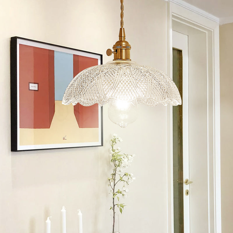 Post-Modern 1 Head Drop Pendant Gold Floral/Bowl/Cone Hanging Lamp Kit with Frosted/Clear Glass Shade Gold C Clearhalo 'Ceiling Lights' 'Glass shade' 'Glass' 'Modern Pendants' 'Modern' 'Pendant Lights' 'Pendants' Lighting' 1937373