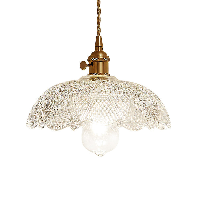 Post-Modern 1 Head Drop Pendant Gold Floral/Bowl/Cone Hanging Lamp Kit with Frosted/Clear Glass Shade Clearhalo 'Ceiling Lights' 'Glass shade' 'Glass' 'Modern Pendants' 'Modern' 'Pendant Lights' 'Pendants' Lighting' 1937375