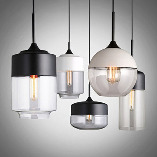 Cylinder Shade Bar Ceiling Pendant Lamp Clear Glass 1-Light Simplicity Suspension Lamp in Black Black Clearhalo 'Ceiling Lights' 'Glass shade' 'Glass' 'Modern Pendants' 'Modern' 'Pendant Lights' 'Pendants' Lighting' 1937381