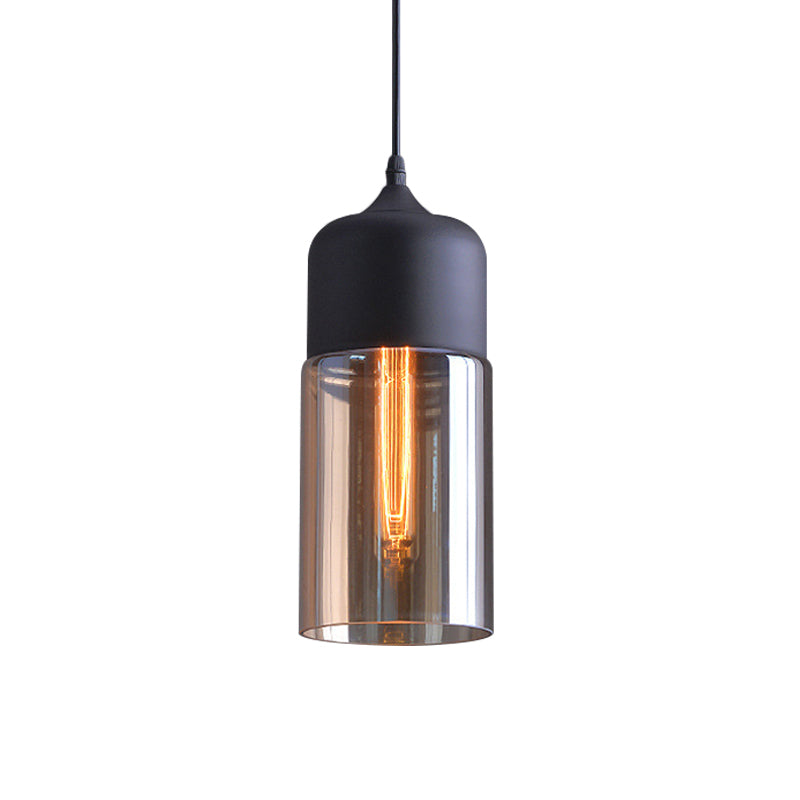 Cylinder Shade Bar Ceiling Pendant Lamp Clear Glass 1-Light Simplicity Suspension Lamp in Black Clearhalo 'Ceiling Lights' 'Glass shade' 'Glass' 'Modern Pendants' 'Modern' 'Pendant Lights' 'Pendants' Lighting' 1937382
