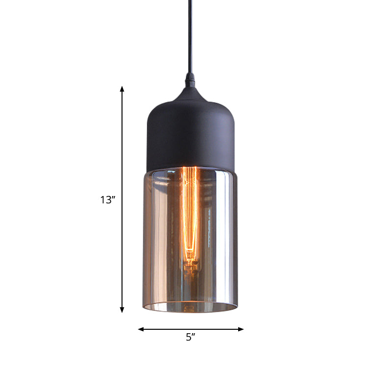 Cylinder Shade Bar Ceiling Pendant Lamp Clear Glass 1-Light Simplicity Suspension Lamp in Black Clearhalo 'Ceiling Lights' 'Glass shade' 'Glass' 'Modern Pendants' 'Modern' 'Pendant Lights' 'Pendants' Lighting' 1937384