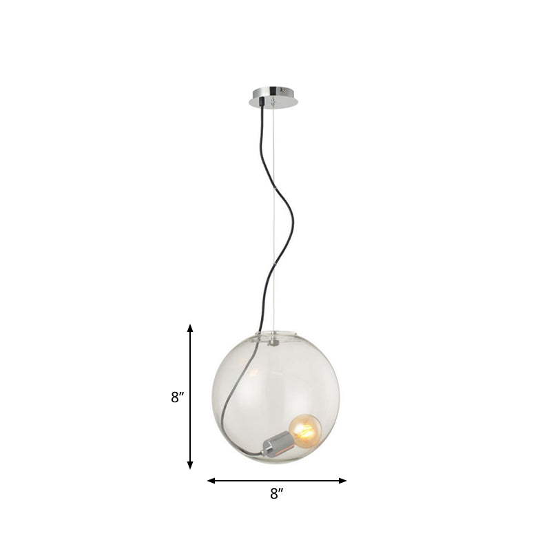 Sphere Dining Room Hanging Light Clear Glass 1 Bulb 8"/10"/12" Wide Simple Ceiling Pendant Clearhalo 'Ceiling Lights' 'Glass shade' 'Glass' 'Modern Pendants' 'Modern' 'Pendant Lights' 'Pendants' Lighting' 1937423