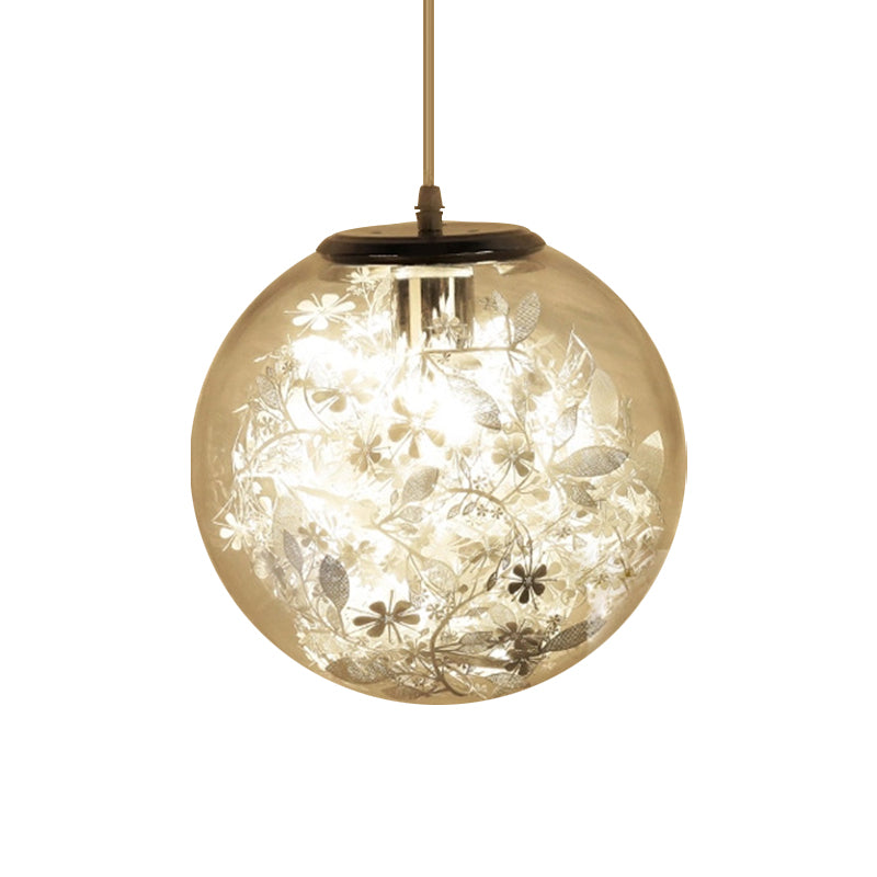 Globe Clear Glass Pendulum Light Modern 1 Head Silver/Gold Ceiling Hang Lamp with Scattered Flower Decor Clearhalo 'Ceiling Lights' 'Glass shade' 'Glass' 'Modern Pendants' 'Modern' 'Pendant Lights' 'Pendants' Lighting' 1937444
